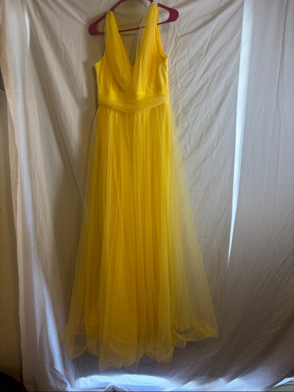 Sunshine V-Neck Tulle Maxi Dress - Yellow